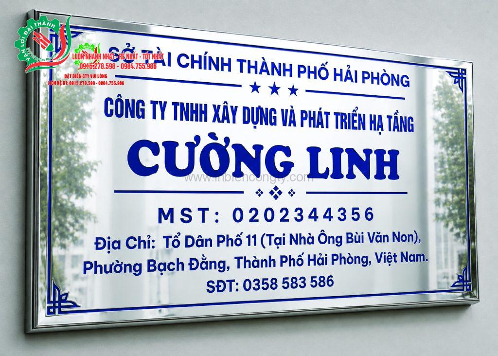 biển cty in uv inox trắng gương chân 2cm mẫu 1 0915278598
