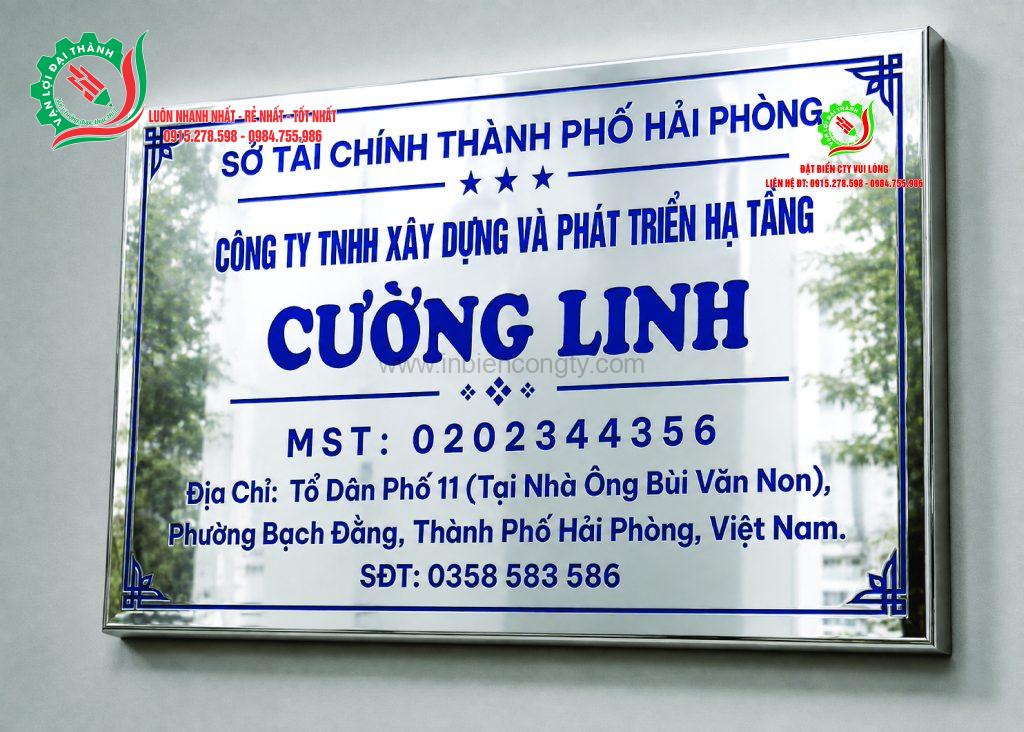 biển cty in uv inox trắng gương chân 2cm mẫu 2 0915278598