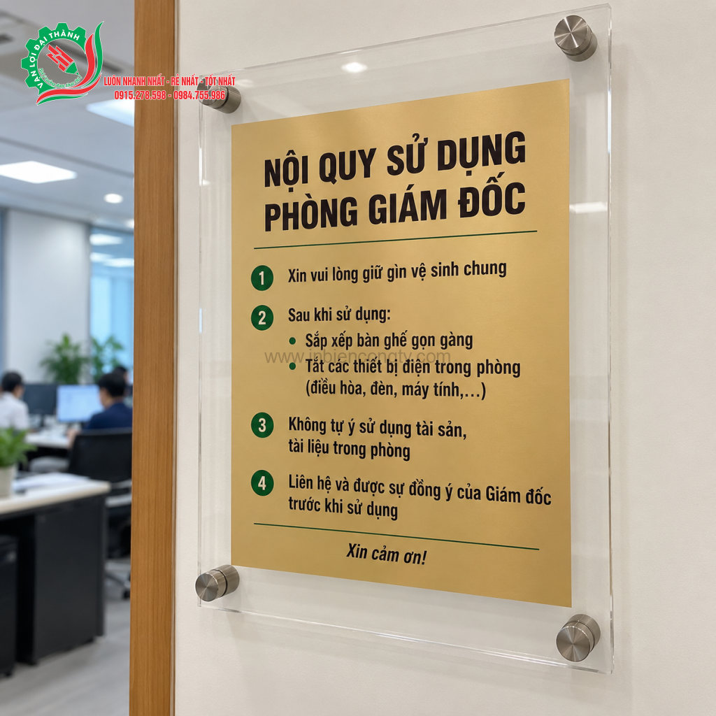 biển nội quy in uv mica trong bắt ốc chân kính mẫu 1