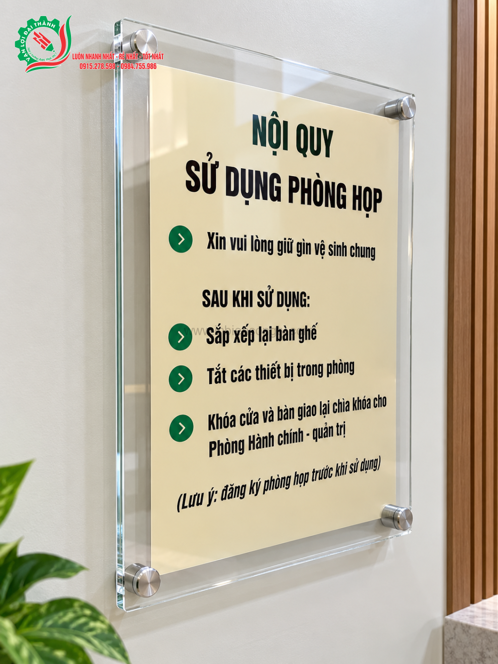 biển nội quy in uv mica trong bắt ốc chân kính mẫu 3