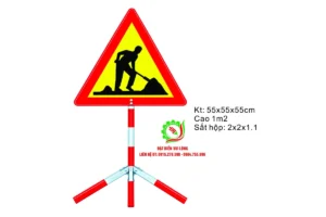 Biển tam giác vàng viền đỏ hình người xúc đất 55x55x55cm trên chân ba chạc, ảnh đại diện nhóm biển công trường tam giác