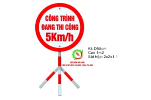 Biển tròn Công trình đang thi công 5Km/h D55cm trên chân ba chạc, ảnh đại diện nhóm biển công trường tròn